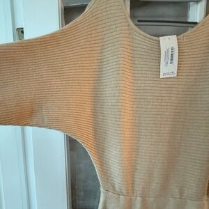 Lalavon Beige Ribbed Knit Dress